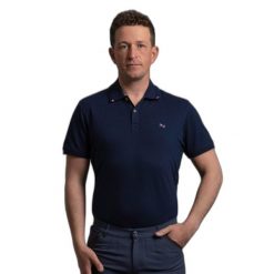 Koszulka polo do jazdy konnej Premier Equine Respiro. Niebieskie koszulki polo PREMIER EQUINE, bez wzorów, bez kołnierzyka, bez ramiączek. Za 280.50 zł.