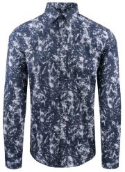 Męska Koszula, Długi Rękaw, Prosty Krój - Rigon - Granat. Niebieskie koszule Rigon, m, bez wzorów, z bawełny, bez kołnierzyka, bez ramiączek. Za 149.00 zł.