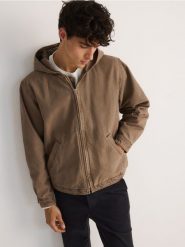 Kurtka oversize z kapturem - beżowy. Brązowe kurtki Reserved, l, bez wzorów, z bawełny, z kapturem. W wyprzedaży za 79.99 zł.