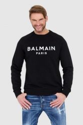 BALMAIN Czarna bluza męska z logo. Czarne bluzy Balmain, l, bez wzorów, bez kaptura. W wyprzedaży za 2,199.99 zł.