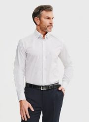 PAKO LORENTE – Biała koszula męska w mikrowzór. Białe koszule Pako Lorente, na lato, m, bez wzorów, z bawełny, bez kołnierzyka, bez ramiączek. Za 299.99 zł.