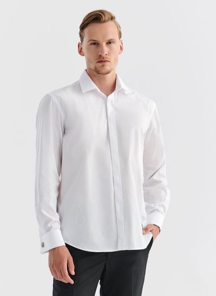 PAKO LORENTE – Koszula męska WIT P000B-1X-406-B-K. Białe koszule Pako Lorente, m, bez wzorów, z bawełny, bez kołnierzyka, bez ramiączek. Za 299.99 zł.