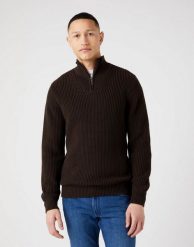 WRANGLER HALF ZIP KNIT MĘSKI SWETER ROZPINANY DELICIOSO BROWN W8D0PJH38 112321332. Brązowe golfy Wrangler, l, bez wzorów, z bawełny, bez kołnierzyka, bez ramiączek. Za 159.99 zł.