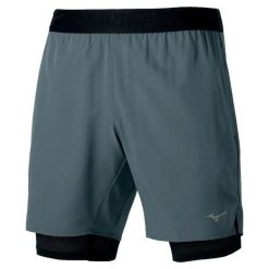 Szorty 2 w 1 Mizuno Core 7.5 Inches. Szare odzież kompresyjna Mizuno, m, bez wzorów, do biegania. Za 280.00 zł.