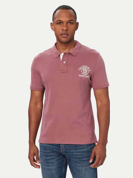 Guess Jeans Polo M6YP05 K3978 Fioletowy Regular Fit. Fioletowe koszulki polo Guess Jeans, m, z aplikacjami, z bawełny, bez kołnierzyka, bez ramiączek. Za 259.99 zł.