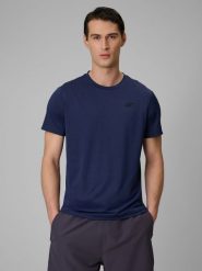 4F Koszulka treningowa regular szybkoschnąca męska - granatowa XXL. Niebieskie t-shirty 4F, bez wzorów, ze skóry, bez ramiączek, na fitness i siłownię. Za 89.99 zł.