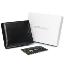 Portfel męski czarny Rovicky 1540-03-BOR-1263 BLA. Czarne portfele ROVICKY, bez wzorów, ze skóry. Za 67.99 zł.