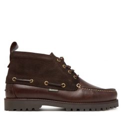 Trzewiki Barbour. Brązowe botki sznurowane Barbour, bez wzorów, bez obcasa, bez zapięcia. Za 789.99 zł.