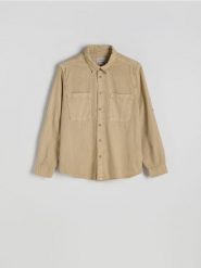 Koszula regular fit - kremowy. Białe koszule Reserved, l, bez wzorów, z bawełny, bez kołnierzyka, bez ramiączek. W wyprzedaży za 79.99 zł.