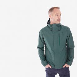 Kurtka turystyczna męska Quechua NH500 wodoodporna. Brązowe kurtki QUECHUA, l, bez wzorów, z materiału, bez kaptura. Za 149.99 zł.