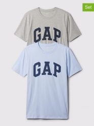 GAP Koszulki (2 szt.) w kolorze jasnoszarym i błękitnym rozmiar: M. Niebieskie bezrękawniki GAP, m, bez wzorów, z bawełny, bez kołnierzyka, bez ramiączek. Za 83.42 zł.