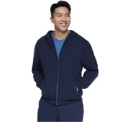 Bluza dresowa sportowa męska Max Soft Full Zip Hoodie. Niebieskie bluzy bez kaptura Skechers, m, bez wzorów, z bawełny, bez kaptura. Za 299.99 zł.