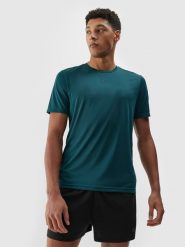 4F Koszulka do biegania szybkoschnąca męska - turkusowa S. Niebieskie t-shirty 4F, m, bez wzorów, z dzianiny, bez kołnierzyka, bez ramiączek. W wyprzedaży za 79.99 zł.