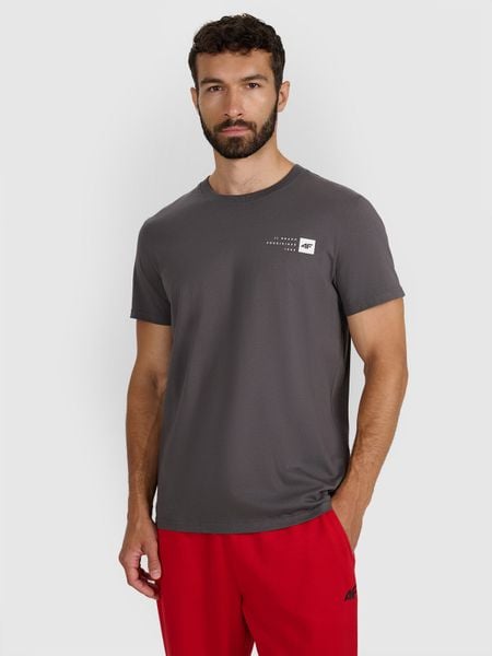 4F T-shirt regular z nadrukiem męski - szary XL. Szare t-shirty 4F, m, bez wzorów, z bawełny, bez kołnierzyka, bez ramiączek. Za 49.99 zł.