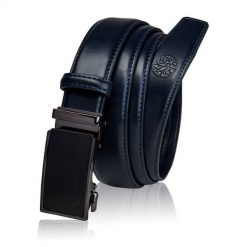 Skórzany pasek BETLEWSKI C30-GU granatowy 125. Niebieskie paski Betlewski, bez wzorów, ze skóry. Za 89.99 zł.