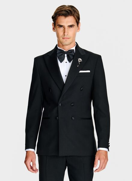 PAKO LORENTE – Wełniana dwurzędowa marynarka smokingowa. Czarne garnitury Pako Lorente, na ślub cywilny, bez wzorów, z wełny. Za 1,999.99 zł.