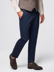 Męskie spodnie chino z ozdobną taśmą w pasie SLIM FIT – granatowe V2 - Rozmiar: XL. Niebieskie eleganckie spodnie Ombre Clothing, na co dzień, m, bez wzorów, z bawełny, casualowe. Za 279.99 zł.