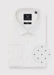 PAKO LORENTE – Biała koszula męska w brązowe kropki P24SF-1X-003-B-S - Pako Lorente. Białe koszule Pako Lorente, m, bez wzorów, bez kołnierzyka, bez ramiączek. Za 89.99 zł.