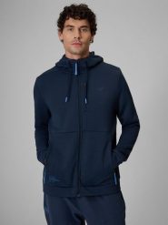 4F Bluza treningowa regular ze strukturalnej dzianiny męska - granatowa L. Niebieskie bluzy z kapturem 4F, l, bez wzorów, z dzianiny, z kapturem. Za 249.99 zł.