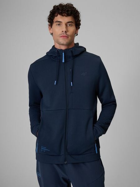 4F Bluza treningowa regular ze strukturalnej dzianiny męska - granatowa L. Niebieskie bluzy z kapturem 4F, l, bez wzorów, z dzianiny, z kapturem. Za 249.99 zł.