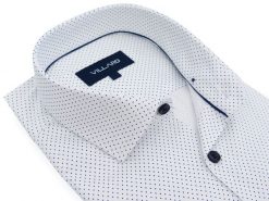 Biała koszula w ciemnogranatowe kropki C104V. Białe koszule Mmer / Villaro - Koszule męskie, m, bez wzorów, z bawełny, bez kołnierzyka, bez ramiączek. W wyprzedaży za 198.00 zł.