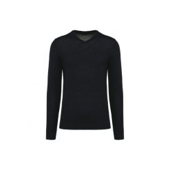 Sweter v-neck z merynosów Kariban Premium. Czarne swetry nierozpinane KARIBAN, m, bez wzorów, bez kołnierzyka, bez ramiączek. Za 334.50 zł.