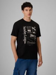 4F T-shirt regular z nadrukiem męski - czarny XL. Czarne t-shirty 4F, m, bez wzorów, z bawełny, bez kołnierzyka, bez ramiączek. Za 79.99 zł.