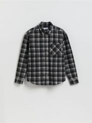 Jeansowa koszula regular fit - czarny. Czarne koszule Reserved, l, bez wzorów, z bawełny, bez kołnierzyka, bez ramiączek. Za 149.99 zł.