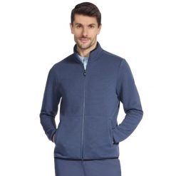 Bluza dresowa sportowa męska The Hoodless Hoodie Ottoman Jacket. Niebieskie bluzy bez kaptura Skechers, m, bez wzorów, z dresówki, bez kaptura. Za 219.99 zł.