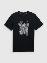 4F T-shirt regular z nadrukiem męski - czarny XL. Czarne t-shirty 4F, m, bez wzorów, z dzianiny, bez kołnierzyka, bez ramiączek. Za 69.99 zł.