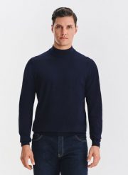 PAKO LORENTE - Półgolf męski w granatowym kolorze. Niebieskie swetry nierozpinane Pako Lorente, m, bez wzorów, z nylonu, bez kołnierzyka, bez ramiączek. Za 119.99 zł.