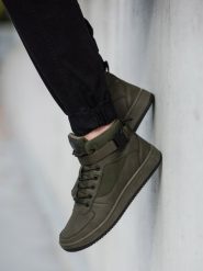 Buty męskie sneakersy za kostkę - khaki V4. Brązowe buty sportowe casual Ombre Clothing, bez wzorów, z materiału, za kostkę, bez zapięcia. W wyprzedaży za 99.99 zł.