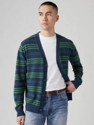 Levi's Kardigan w kolorze granatowo-zielonym rozmiar: L. Niebieskie swetry rozpinane Levi's®, l, bez wzorów, z bawełny, bez kołnierzyka, bez ramiączek. Za 122.45 zł.