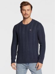 Tommy Jeans Sweter Cable DM0DM15059 Granatowy Regular Fit. Niebieskie swetry rozpinane Tommy Jeans, m, bez wzorów, z bawełny, bez kołnierzyka, bez ramiączek. Za 609.99 zł.