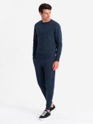 Komplet dresowy bawełniany męski BASIC bluza nierozpinana + joggery – granatowy V1 Z84 - XXL. Niebieskie joggery i bojówki Ombre Clothing, l, bez wzorów, z bawełny. Za 161.99 zł.