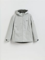 Kurtka softshell z kapturem - jasnoszary. Szare kurtki Reserved, l, bez wzorów, z dzianiny, z kapturem. Za 199.99 zł.