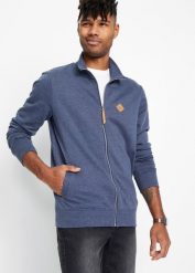 Bluza rozpinana ze stójką. Niebieskie bluzy bonprix, l, bez wzorów, bez kaptura. Za 129.99 zł.