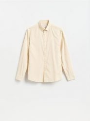 Sztruksowa koszula regular fit - złamana biel. Koszule Reserved, l, bez wzorów, z bawełny, bez kołnierzyka, bez ramiączek. Za 129.99 zł.