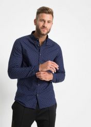 Koszula z długim rękawem, Slim Fit, z czystej bawełny. Niebieskie koszule bonprix, l, bez wzorów, z bawełny, bez kołnierzyka, bez ramiączek. Za 94.99 zł.