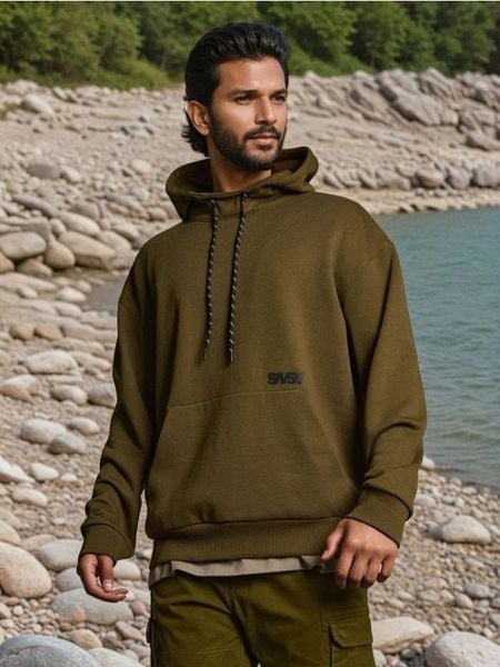 Bluza hoodie z wysokim kołnierzem - khaki. Brązowe bluzy bez kaptura Sinsay, l, bez wzorów, bez kaptura. W wyprzedaży za 22.99 zł.