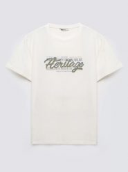 Koszulka męska z nadrukiem biała Keren 100. Białe t-shirty BIG STAR, l, bez wzorów, z bawełny, bez kołnierzyka, bez ramiączek. Za 99.99 zł.