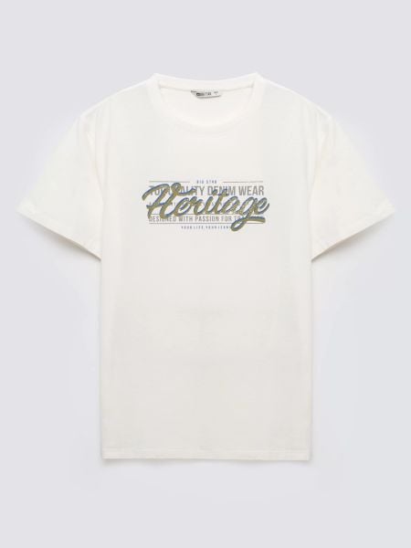 Koszulka męska z nadrukiem biała Keren 100. Białe t-shirty BIG STAR, l, bez wzorów, z bawełny, bez kołnierzyka, bez ramiączek. Za 99.99 zł.