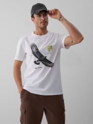 4F T-shirt regular z nadrukiem męski - biały L. Białe t-shirty 4F, bez wzorów, z bawełny, bez ramiączek, trekkingowe. Za 79.99 zł.