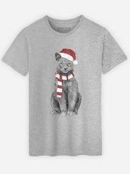 WOOOP Koszulka "Xmas Cat" w kolorze szarym rozmiar: M. Szare bezrękawniki Wooop, m, bez wzorów, z bawełny, bez kołnierzyka, bez ramiączek. Za 56.99 zł.