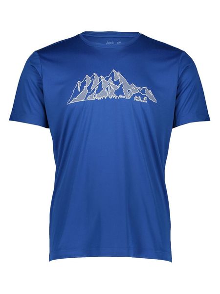 Jack Wolfskin Koszulka funkcyjna "Peak Graphic" w kolorze niebieskim rozmiar: S. Niebieskie t-shirty sportowe Jack Wolfskin, bez wzorów, z materiału, bez ramiączek, outdoorowe. Za 109.52 zł.