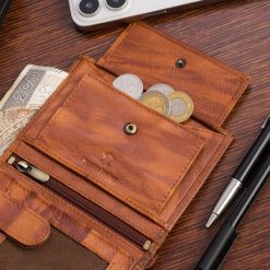 Portfel skórzany męski pionowy klasyczny brązowy RFiD Beltimore D36. Brązowe portfele bez wzorów. Za 59.90 zł.