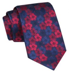 Modny Krawat Męski - Alties - Odcienie Czerwieni i Granatu, Wzór w Kwiaty. Czerwone krawaty i muchy Alties, bez wzorów, z tkaniny. Za 49.00 zł.
