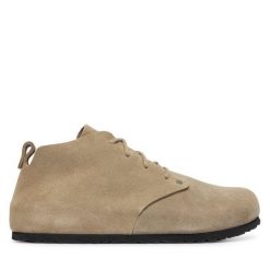 Trzewiki Birkenstock. Brązowe botki sznurowane Birkenstock, bez wzorów, bez obcasa, bez zapięcia. Za 849.99 zł.