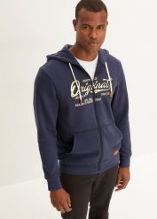 Bluza rozpinana z kapturem, z miękko szczotkowaną spodnią stroną. Niebieskie bluzy bonprix, m, bez wzorów, z kapturem. Za 129.99 zł.