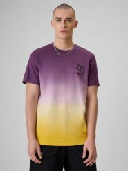 4F T-shirt relaxed z nadrukiem męski - fioletowy M. Fioletowe t-shirty 4F, m, bez wzorów, z bawełny, bez kołnierzyka, bez ramiączek. Za 89.99 zł.
